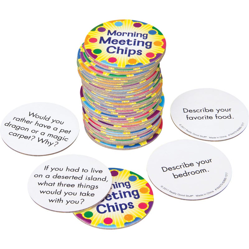 Really Good Stuff Morning Meeting Chips for Kids - Conversation Starters for PreK through Elementary Classrooms - Students Learn & Improve Communication, Listening, & Vocabulary Skills - Sturdy & Waterproof - Included: 40 Unique Meeting Chips, 6cm - Image 1